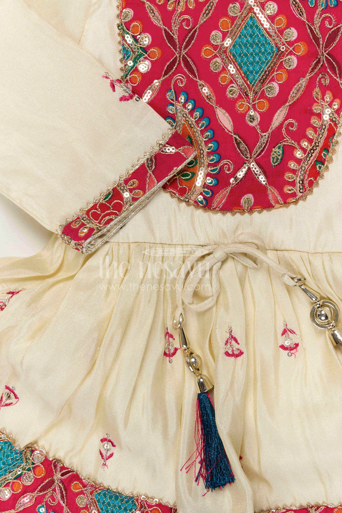 The Nesavu Girls Dothi Sets Girls Dhoti Set for Festive Celebrations and Cultural Type Events Nesavu Nesavu girls viscose silk dhoti set with embroidered yoke for festive celebrations and cultural events