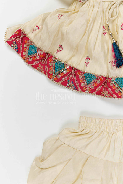 The Nesavu Girls Dothi Sets Girls Dhoti Set for Festive Celebrations and Cultural Type Events Nesavu Nesavu girls viscose silk dhoti set with embroidered yoke for festive celebrations and cultural events