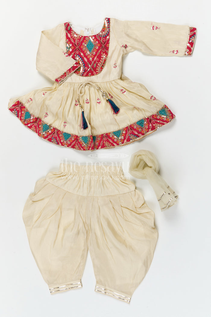The Nesavu Girls Dothi Sets Girls Dhoti Set for Festive Celebrations and Cultural Type Events Nesavu Nesavu girls viscose silk dhoti set with embroidered yoke for festive celebrations and cultural events