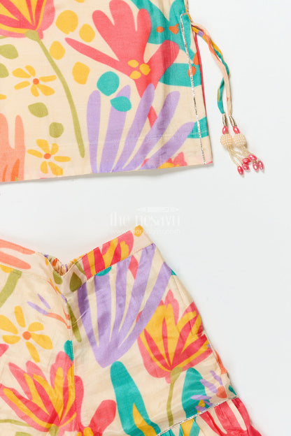The Nesavu Girls Sharara / Plazo Set Girls Digital Floral Printed Sharara Suit In Viscose Muslin Silk Nesavu Nesavu girls floral printed muslin sharara set  festive ethnic outfit