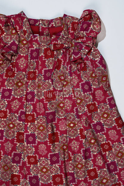 The Nesavu Girls Cotton Frock Girls Dm Frock in Muslin Silk with Stylish Pleats and Bow Detail Nesavu Nesavu Girls DM Frock Muslin Silk Stylish Pleats Shoulder Bow