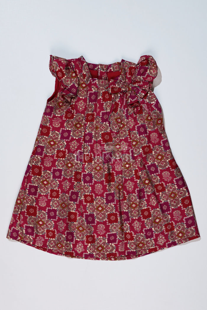 The Nesavu Girls Cotton Frock Girls Dm Frock in Muslin Silk with Stylish Pleats and Bow Detail Nesavu 16 (1Y) / Pink GFC1603C-16 Girls DM Frock Muslin Silk Stylish Pleats Shoulder Bow | The Nesavu