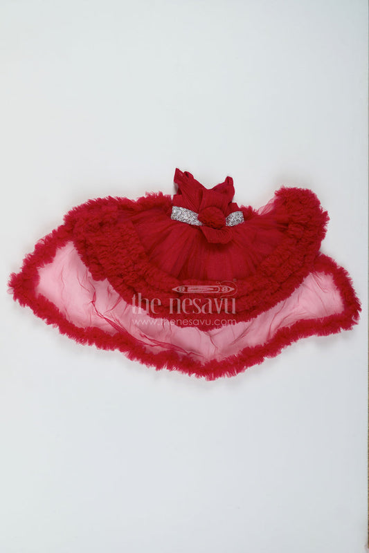 The Nesavu Girls Fancy Party Frock Girls Dramatic Ruffle Frock for Princess Parties and Cake Cutting Nesavu 16 (1Y) / Pink / Plain Net PF326A-16 Nesavu Girls Dramatic Net Ruffle Frock For Princess Parties Cake Cutting Birthdays And Milestone Photos