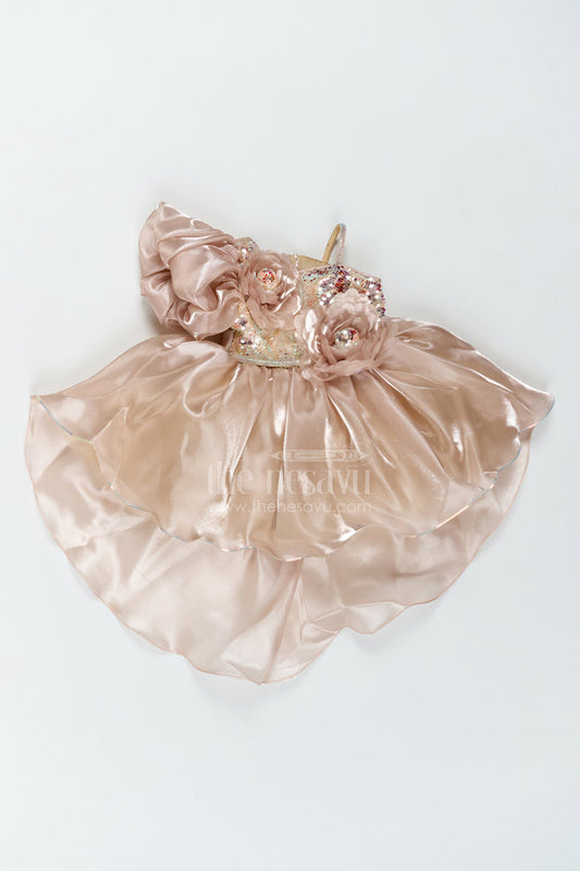 The Nesavu Girls Fancy Party Frock Girls Dramatic Satin Frock for Receptions and Grand Celebrations Nesavu 16 (1Y) / Gold / Satin PF334A-16 Nesavu Girls Dramatic Satin Frock For Receptions Milestone Birthdays Formal Parties And Grand Celebrations