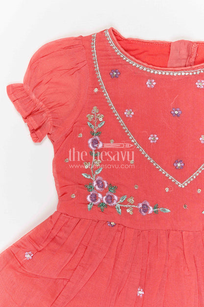 The Nesavu Girls Chanderi Frock Girls Embroidered Chanderi Frock for Festive Occasions and Wedding Events Nesavu Nesavu Girls Chanderi Cotton Embroidered Frock For Weddings Festive Occasions And Family Events