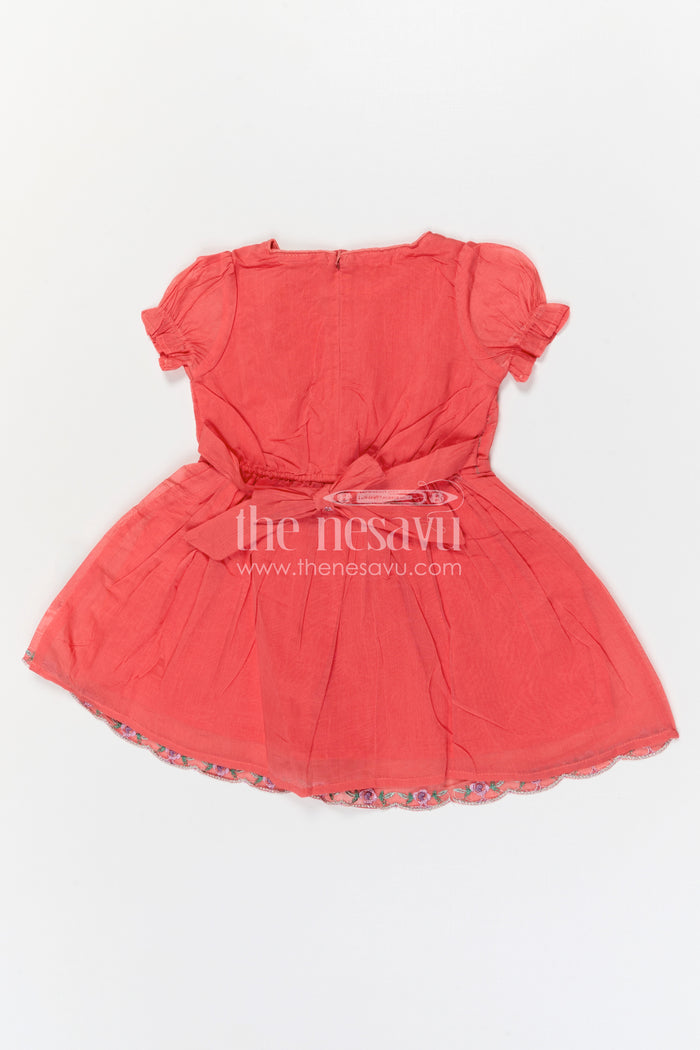 The Nesavu Girls Chanderi Frock Girls Embroidered Chanderi Frock for Festive Occasions and Wedding Events Nesavu Nesavu Girls Chanderi Cotton Embroidered Frock For Weddings Festive Occasions And Family Events