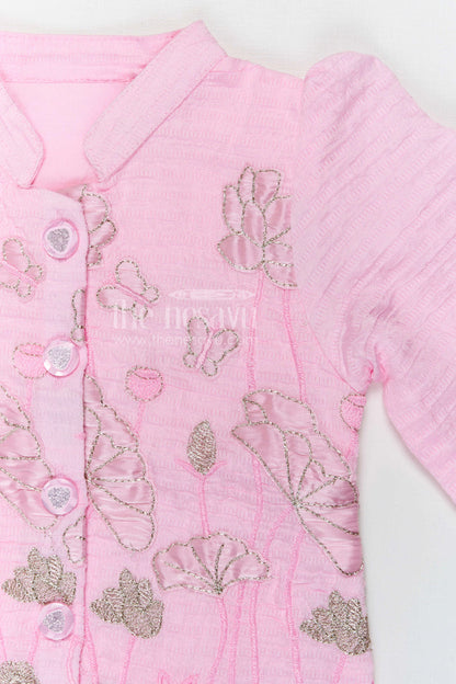 The Nesavu Girls Co-Ord Sets Girls Embroidered Cotton Co Ord Set for Summer Outings and Casual Wear Nesavu Nesavu girls tissue cotton embroidered co ord set for summer outings and casual wear