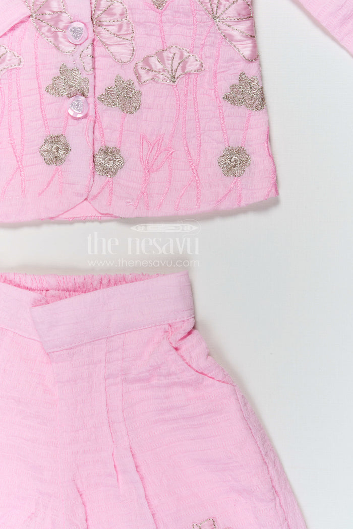 The Nesavu Girls Co-Ord Sets Girls Embroidered Cotton Co Ord Set for Summer Outings and Casual Wear Nesavu Nesavu girls tissue cotton embroidered co ord set for summer outings and casual wear