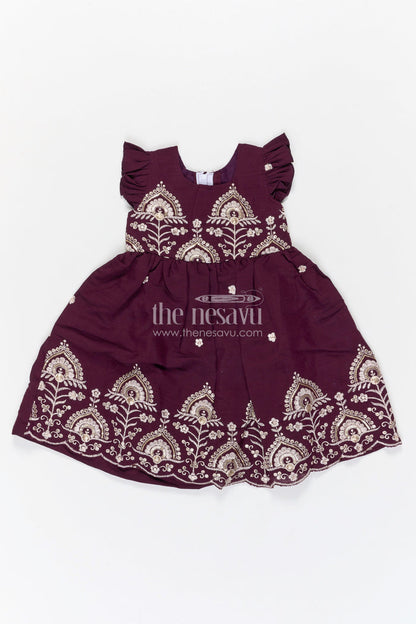 The Nesavu Girls Cotton Frock Girls Embroidered Cotton Frock for Birthdays and Festive Gatherings Nesavu 20 (3Y) / Purple / Cotton GFC2132B-20 Nesavu girls cotton embroidered frock for birthday parties festive gatherings and special events