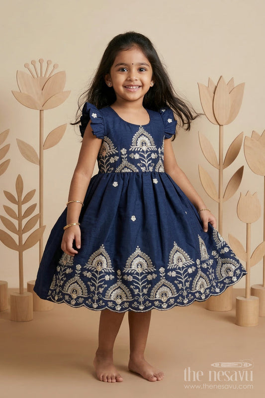 The Nesavu Girls Cotton Frock Girls Embroidered Cotton Frock for Festive Celebrations and Family Functions Nesavu 20 (3Y) / Blue / Cotton GFC2132A-20 Nesavu girls cotton embroidered frock for festive celebrations birthdays and special occasions