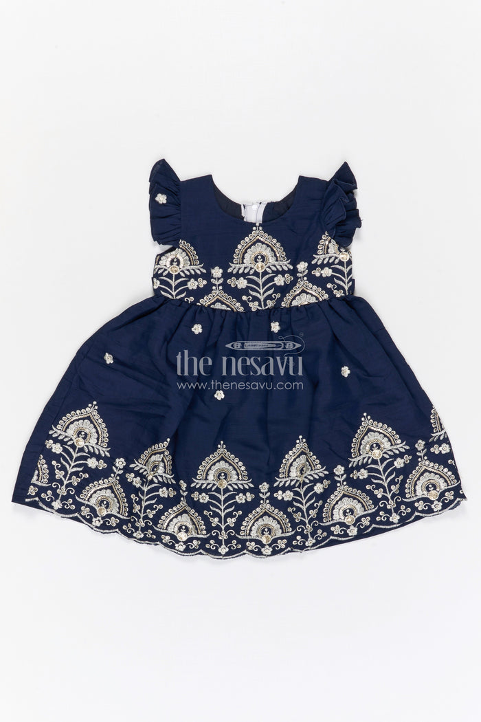 The Nesavu Girls Cotton Frock Girls Embroidered Cotton Frock for Festive Celebrations and Family Functions Nesavu 20 (3Y) / Blue / Cotton GFC2132A-20 Nesavu girls cotton embroidered frock for festive celebrations birthdays and special occasions