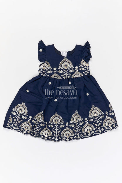 The Nesavu Girls Cotton Frock Girls Embroidered Cotton Frock for Festive Celebrations and Family Functions Nesavu 20 (3Y) / Blue / Cotton GFC2132A-20 Nesavu girls cotton embroidered frock for festive celebrations birthdays and special occasions