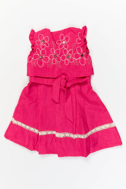 The Nesavu Girls Cotton Frock Girls Embroidered Cotton Frock with Shrug for Special Occasions Nesavu Nesavu girls cotton frock with floral shrug and thread embroidery for weddings and special functions