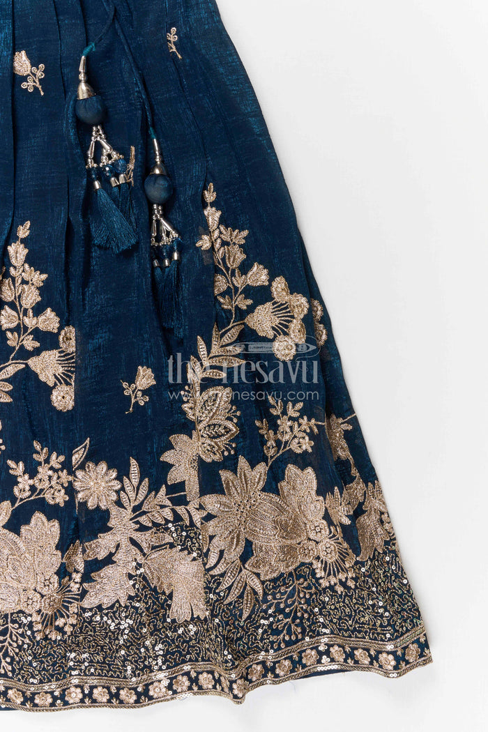 The Nesavu Girls Lehenga Choli Girls Embroidered Design Lehenga Choli for Weddings and Festive Occasions Nesavu Nesavu girls silk crepe embroidered lehenga choli for weddings and festive celebrations