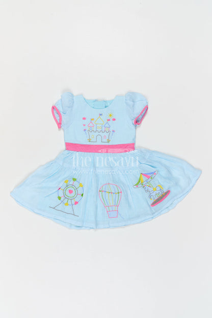 The Nesavu Girls Cotton Frock Girls Embroidered Frock for Outings and Family Celebrations Nesavu Nesavu Girls Embroidered Cotton Blend Frock For Family Outings And Festive Occasions