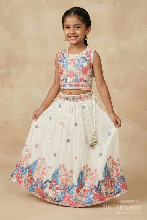 The Nesavu Girls Ethnic Lehenga Girls Embroidered Lehenga Choli Set for Festive Family Gatherings Nesavu Nesavu girls georgette lehenga choli with embroidery and contrast dupatta for weddings and celebrations