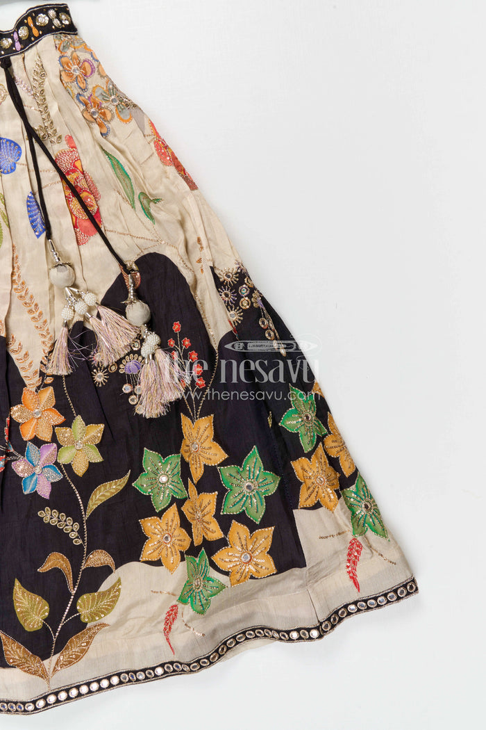 The Nesavu Girls Ethnic Lehenga Girls Embroidered Lehenga Set for Weddings and Grand Festive Occasions Nesavu Nesavu Girls Viscose Silk Embroidered Lehenga Set For Weddings Festive Celebrations And Special Occasions