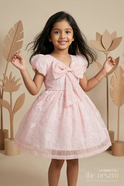 The Nesavu Girls Cotton Frock Girls Embroidered Party Frock for Birthdays and Special Celebrations Nesavu 20 (3Y) / Peach / Cotton Blend GFC2130B-20 Nesavu girls embroidered party frock for birthdays festive celebrations and special occasion wear