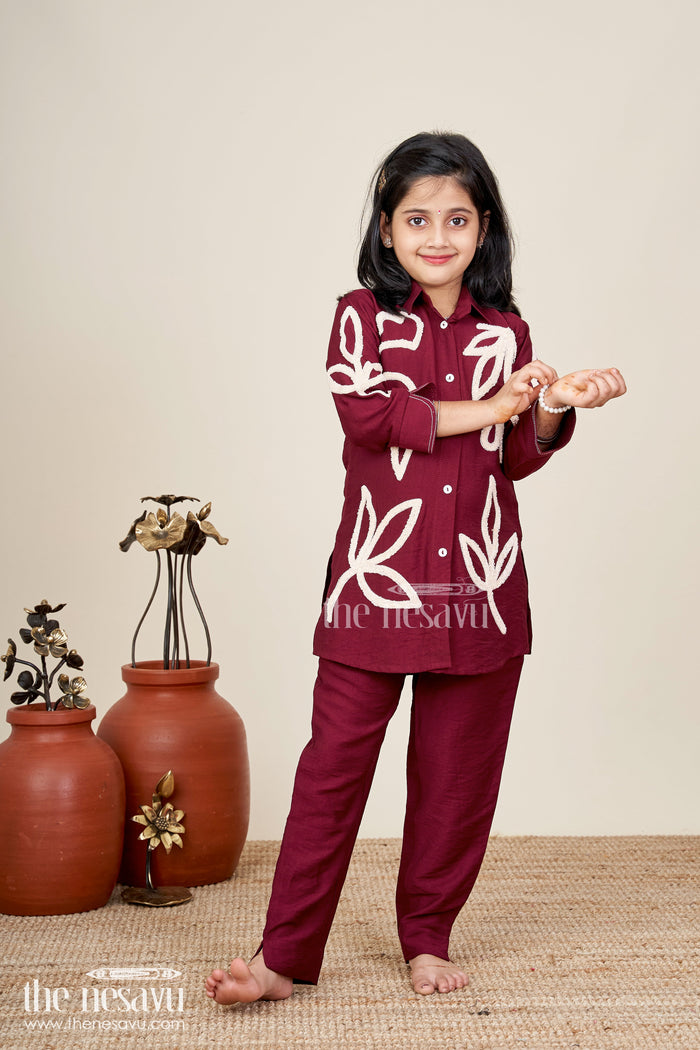 The Nesavu Girls Sharara / Plazo Set Girls embroidered plazzo set for casual festive days and school functions Nesavu 28 (7Y) / Maroon GPS785B-28 Nesavu girls embroidered plazzo kurta set soft viscose  ideal casual festive ethnic days
