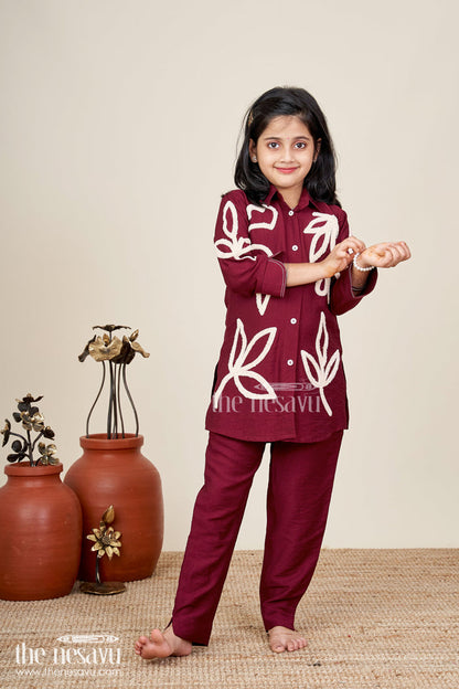 The Nesavu Girls Sharara / Plazo Set Girls embroidered plazzo set for casual festive days and school functions Nesavu 28 (7Y) / Maroon GPS785B-28 Nesavu girls embroidered plazzo kurta set soft viscose  ideal casual festive ethnic days