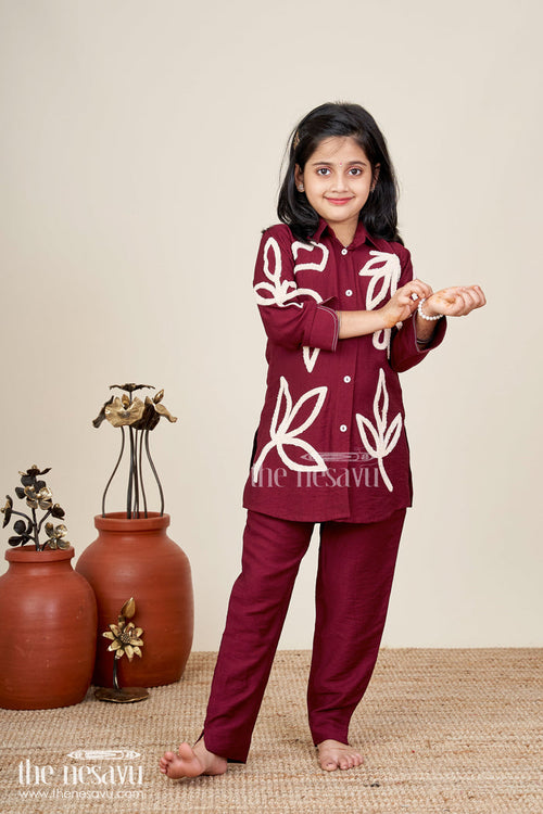 The Nesavu Girls Sharara / Plazo Set Girls embroidered plazzo set for casual festive days and school functions Nesavu 28 (7Y) / Maroon GPS785B-28 Nesavu girls embroidered plazzo kurta set soft viscose  ideal casual festive ethnic days