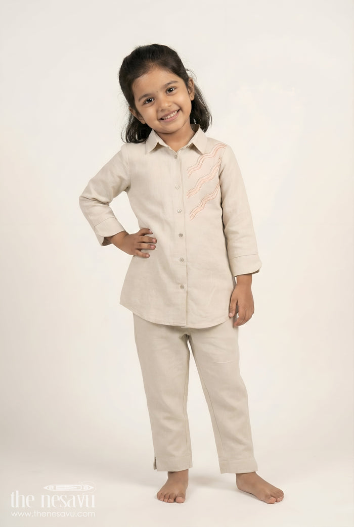 The Nesavu Girls Co-Ord Sets Girls Embroidered Plazzo Set for Family Gatherings and School Ethnic Days Nesavu 32 (9Y) / Cream GPS784A-32 Nesavu girls embroidered plazzo set viscose blend  ideal ethnic day casual functions