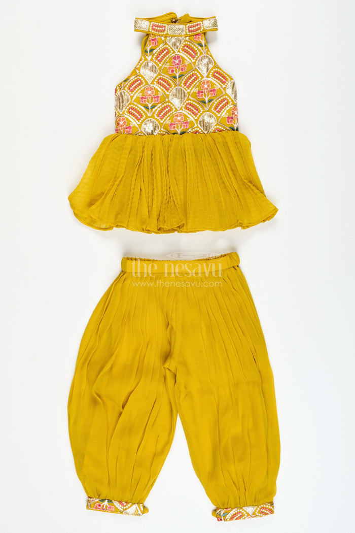The Nesavu Girls Sharara / Plazo Set Girls Embroidered Sharara Set in Georgette for Weddings and Cultural Events Nesavu Nesavu girls embroidered georgette sharara set weddings festive functions stage performances