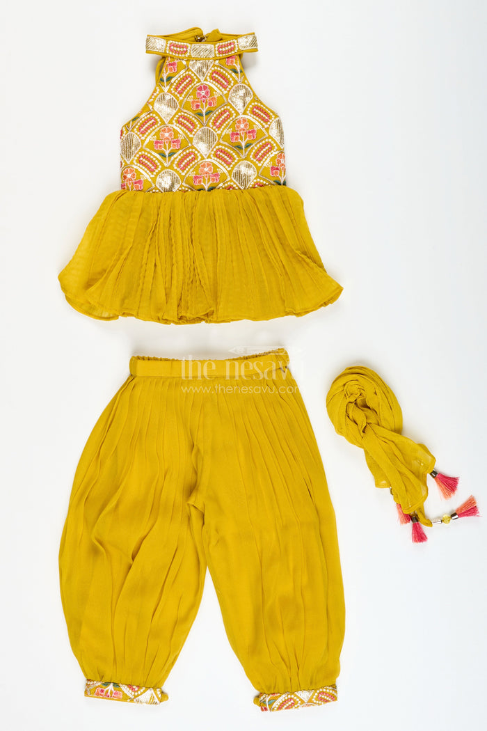 The Nesavu Girls Sharara / Plazo Set Girls Embroidered Sharara Set in Georgette for Weddings and Cultural Events Nesavu Nesavu girls embroidered georgette sharara set weddings festive functions stage performances