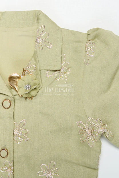 The Nesavu Girls Co-Ord Sets Girls Ethnic Co-Ord Set with Zari Embroidery for Festive and School Events Nesavu Nesavu girls embroidered rayon co-ord set zari work ethnic school festive wear