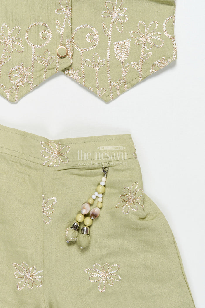 The Nesavu Girls Co-Ord Sets Girls Ethnic Co-Ord Set with Zari Embroidery for Festive and School Events Nesavu Nesavu girls embroidered rayon co-ord set zari work ethnic school festive wear