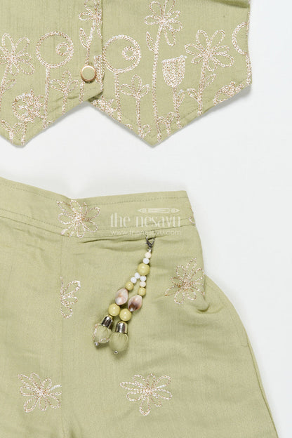 The Nesavu Girls Co-Ord Sets Girls Ethnic Co-Ord Set with Zari Embroidery for Festive and School Events Nesavu Nesavu girls embroidered rayon co-ord set zari work ethnic school festive wear
