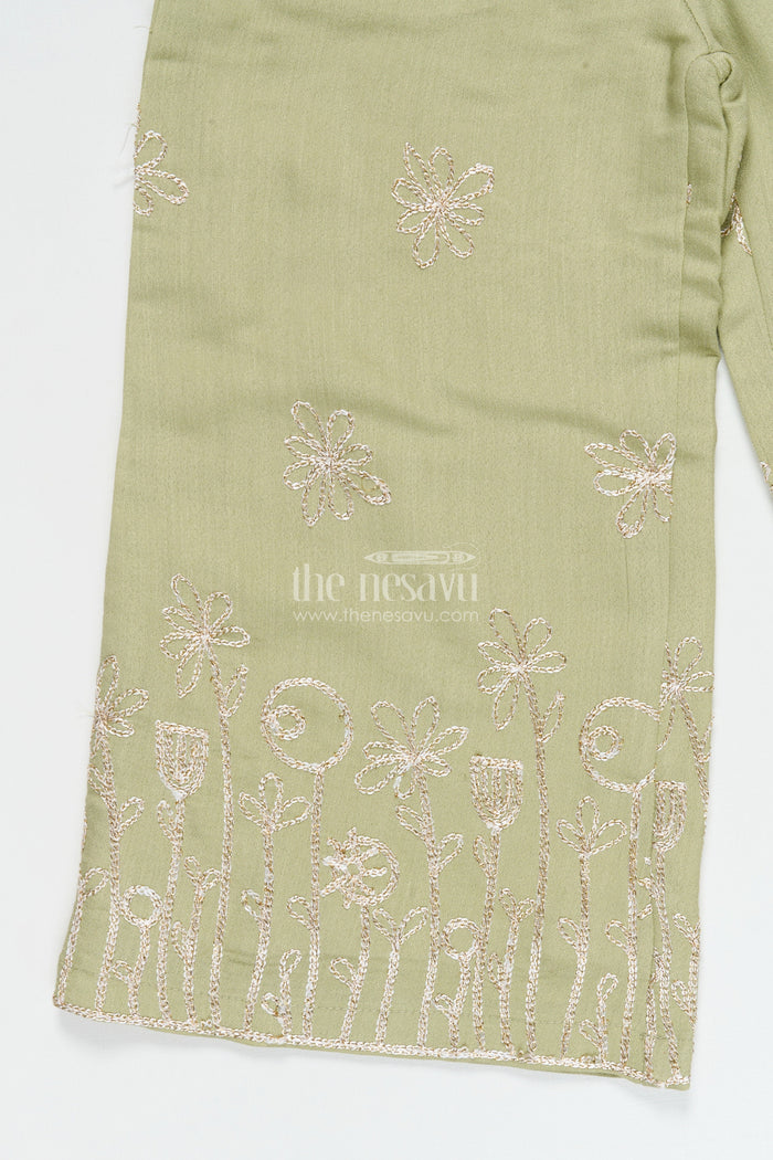 The Nesavu Girls Co-Ord Sets Girls Ethnic Co-Ord Set with Zari Embroidery for Festive and School Events Nesavu Nesavu girls embroidered rayon co-ord set zari work ethnic school festive wear