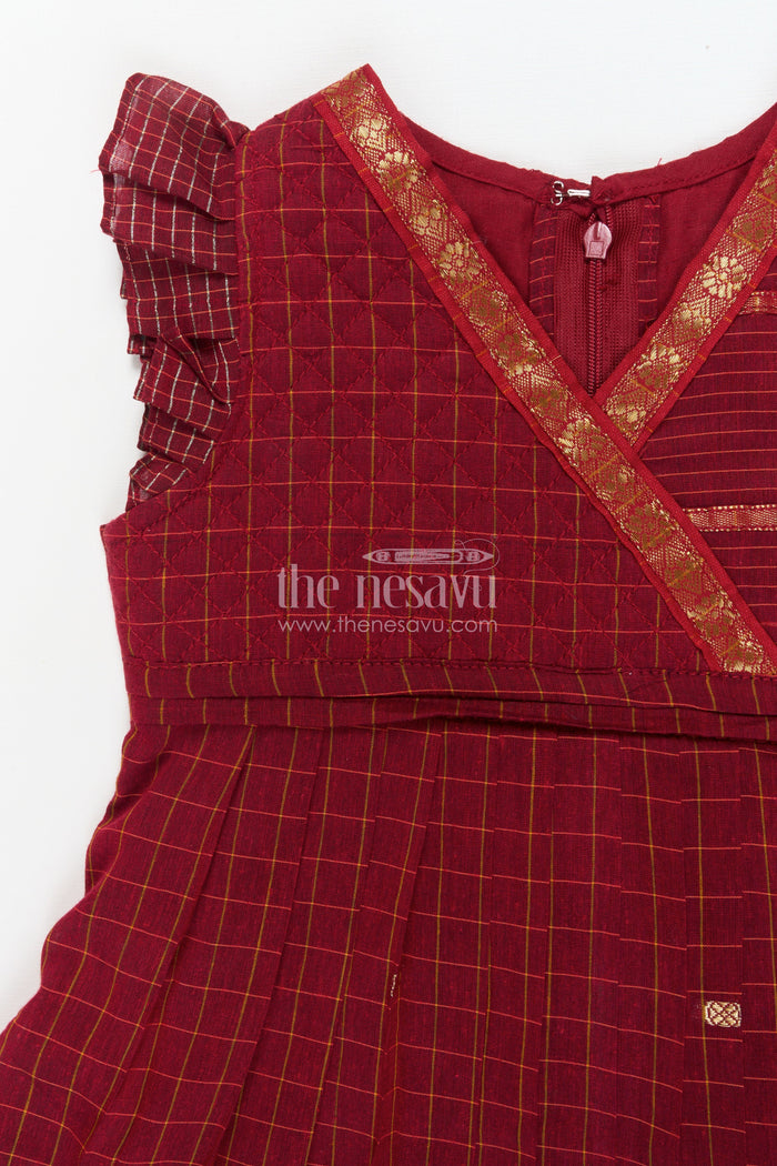 The Nesavu Girls Cotton Frock Girls Ethnic Cotton Frock for Festivals and Family Gatherings Nesavu Nesavu ethnic girls cotton frock with gold border for festive family functions and cultural events