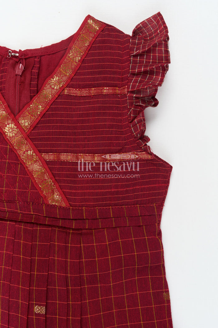 The Nesavu Girls Cotton Frock Girls Ethnic Cotton Frock for Festivals and Family Gatherings Nesavu Nesavu ethnic girls cotton frock with gold border for festive family functions and cultural events