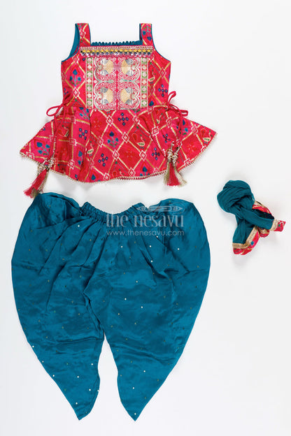 The Nesavu Girls Dothi Sets Girls ethnic dhoti set with digital print top for festive dressing Nesavu Nesavu ethnic dhoti set girls digital print top festive tassel details