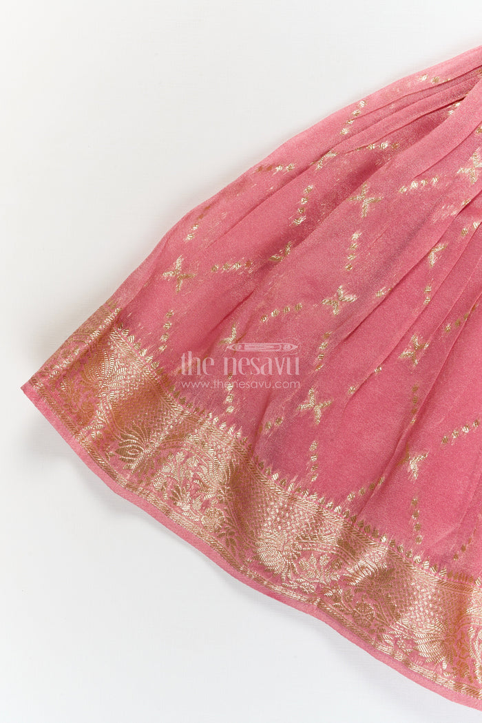 The Nesavu Girls Ethnic Lehenga Girls Ethnic Lehenga Set with Zari Border for Weddings and Family Celebrations Nesavu Nesavu girls lehenga set with zari work and dupatta for weddings and traditional celebrations