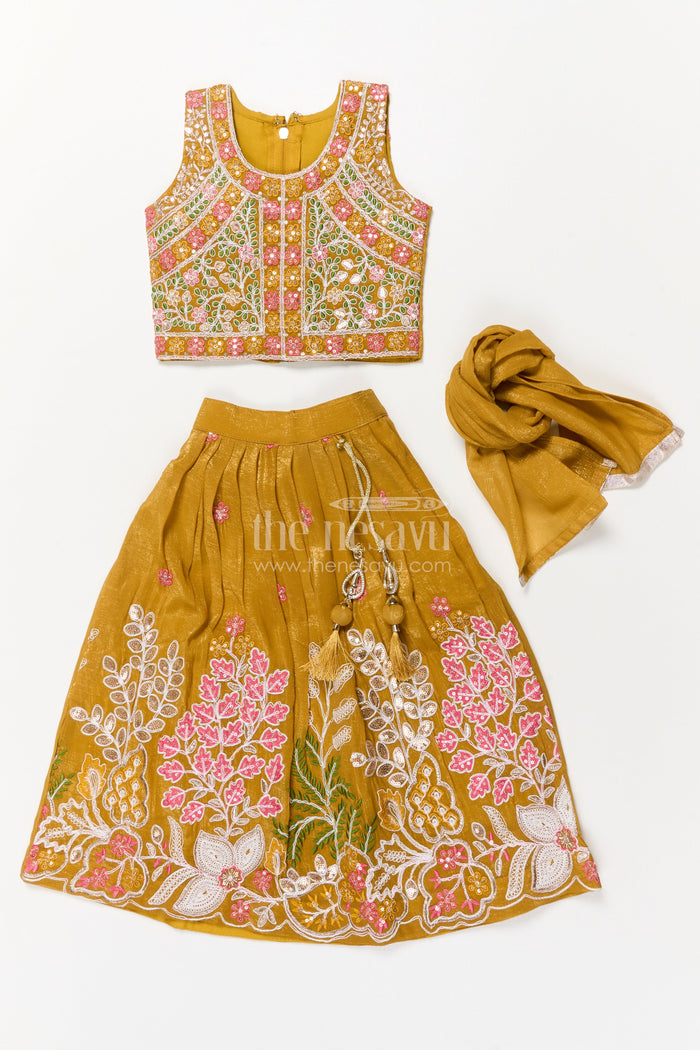 The Nesavu Girls Ethnic Lehenga Girls Ethnic Lehenga with Embroidered Blouse and Tassel Detail for Festive Occasions Nesavu Nesavu girls ethnic lehenga with embroidered blouse and tassel tie-up for festive celebrations