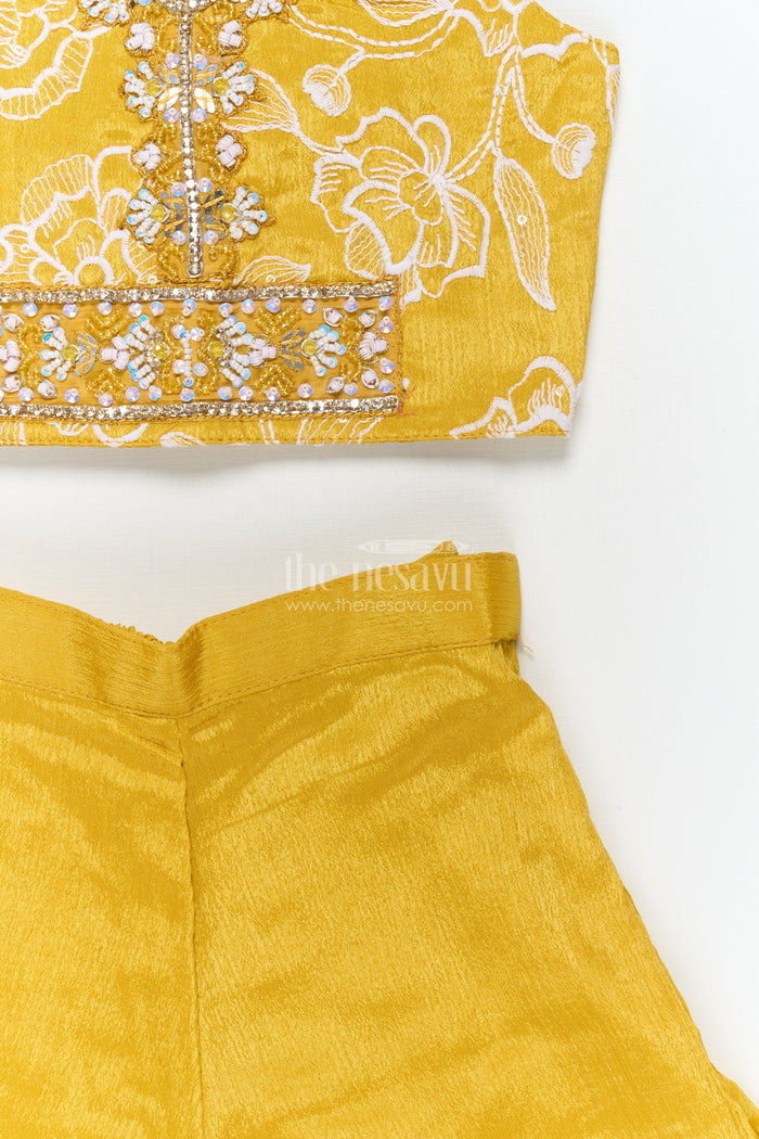 The Nesavu Girls Sharara / Plazo Set Girls Ethnic Palazzo Set for Diwali and Festive School Programs Nesavu Nesavu girls ethnic palazzo set with embroidered blouse for Diwali and cultural events