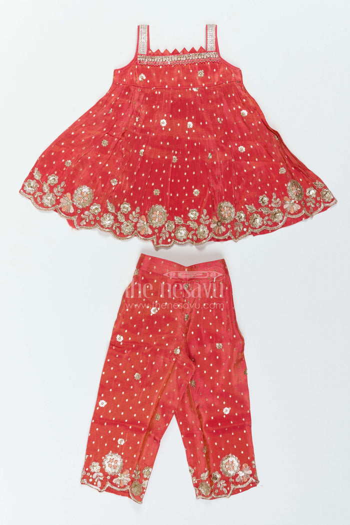 The Nesavu Girls Co-Ord Sets Girls Ethnic Pant Set for Birthday Functions and Festive Occasions Nesavu 18 (2Y) / Red / Viscose GPS1128B-18 Nesavu Girls Ethnic Viscose Pant Set For Birthday Functions Festive Occasions And Cultural Celebrations