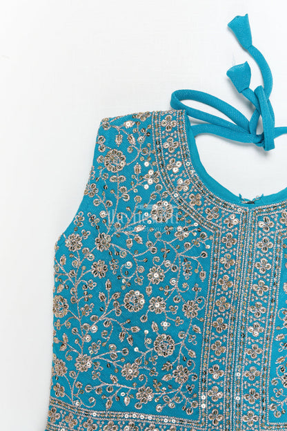 The Nesavu Girls Sharara / Plazo Set Girls Ethnic Sharara Set for Birthdays and Festive Occasions Nesavu Nesavu girls ethnic sharara set with peplum top and mirror work for festive parties