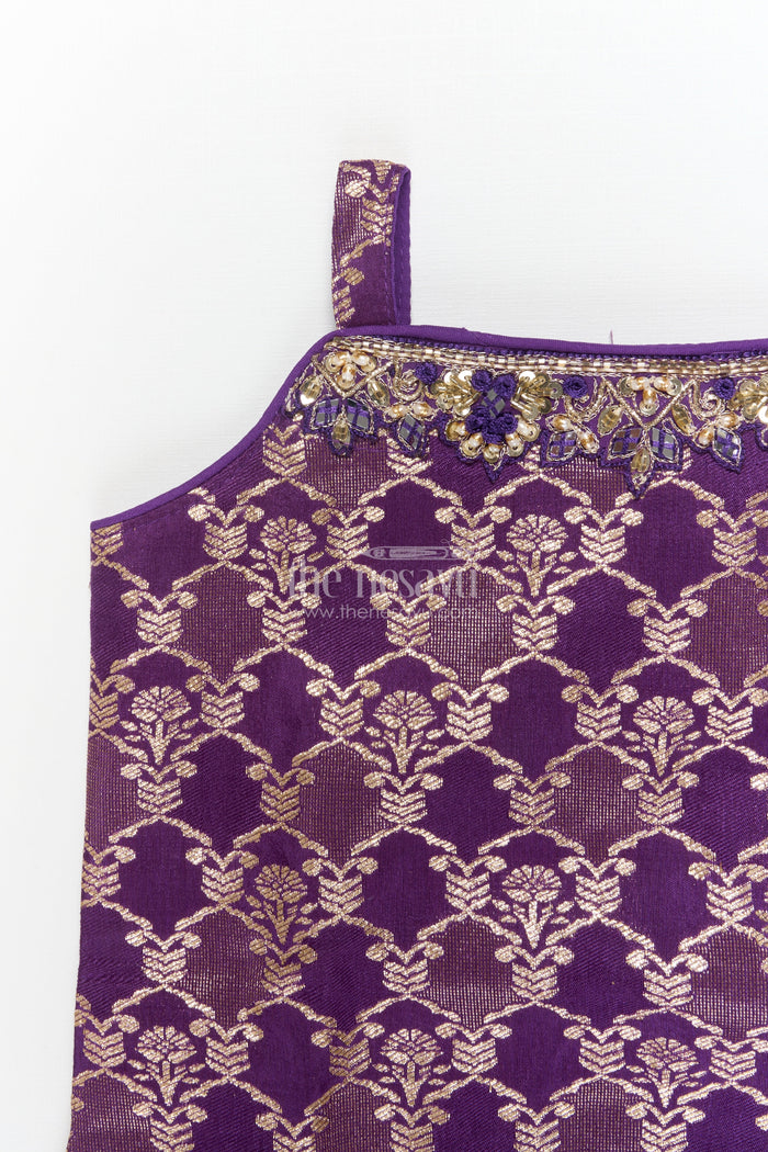 The Nesavu Girls Sharara / Plazo Set Girls Ethnic Sharara Set for Family Weddings and School Functions Nesavu Nesavu ethnic sharara set for girls with jacquard blouse – perfect for weddings and school functions