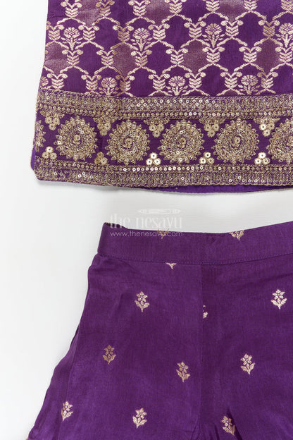 The Nesavu Girls Sharara / Plazo Set Girls Ethnic Sharara Set for Family Weddings and School Functions Nesavu Nesavu ethnic sharara set for girls with jacquard blouse – perfect for weddings and school functions