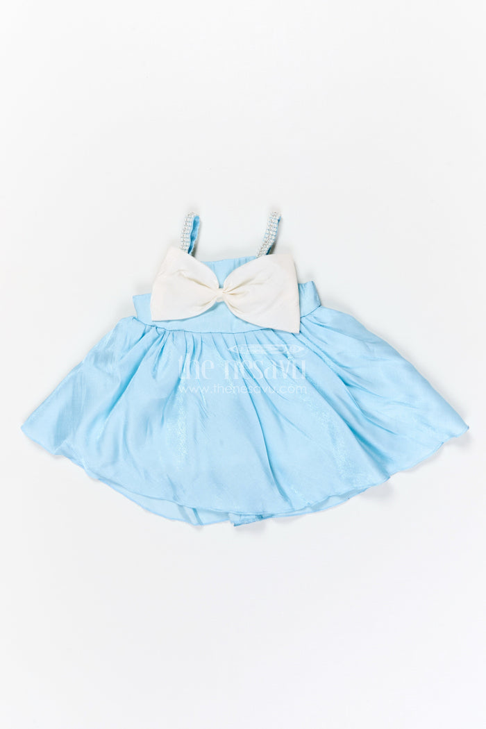 The Nesavu Girls Fancy Party Frock Girls Fancy Party Frock for Birthday Celebration Nesavu 14 (6M) / Blue / Satin PF287A-14 Nesavu girls satin fancy party frock with bow detail for birthday celebration