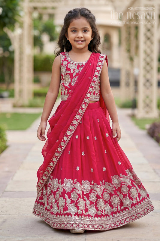 The Nesavu Girls Lehenga Choli Girls Festive Lehenga Choli Set with Traditional Embroidered Blouse Nesavu 16 (1Y) / Maroon GL673B-16 Nesavu girls georgette lehenga choli festive occasions