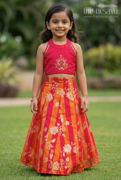 The Nesavu Girls Lehenga Choli Girls Festive Lehenga Outfit for Family Functions and Photoshoots Nesavu 16 (1Y) / Pink / Viscose Silk GL936C-16 Nesavu Girls Festive Lehenga Outfit For Weddings Family Celebrations And Ethnic Photoshoots