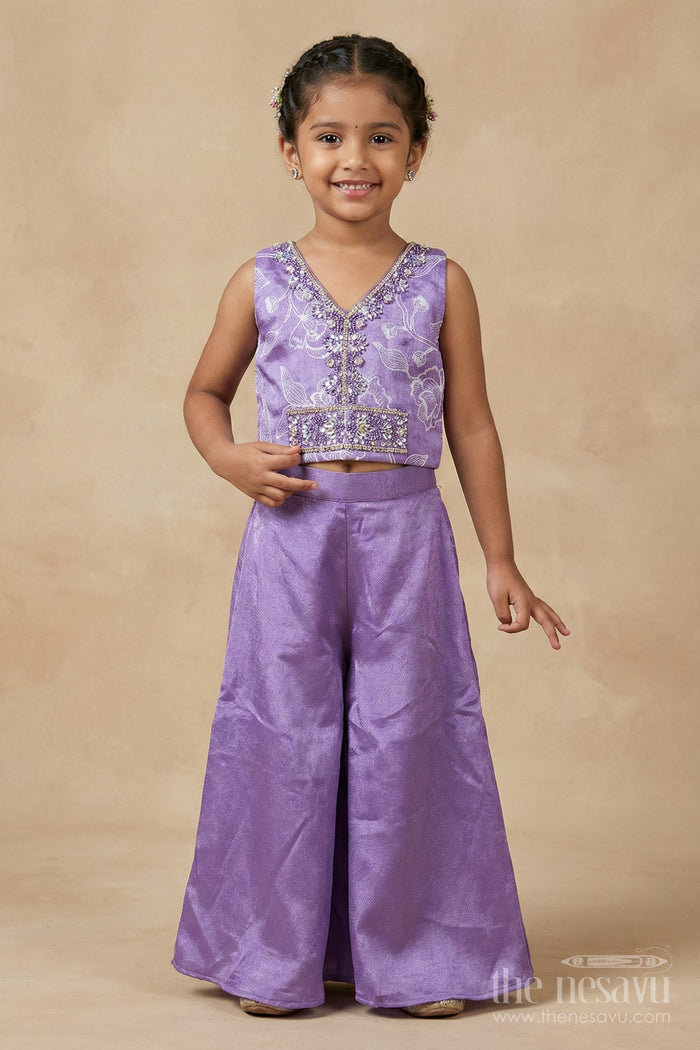 The Nesavu Girls Sharara / Plazo Set Girls Festive Palazzo Set for Weddings and School Ethnic Days Nesavu Nesavu girls palazzo set with embroidered blouse for weddings and ethnic school days