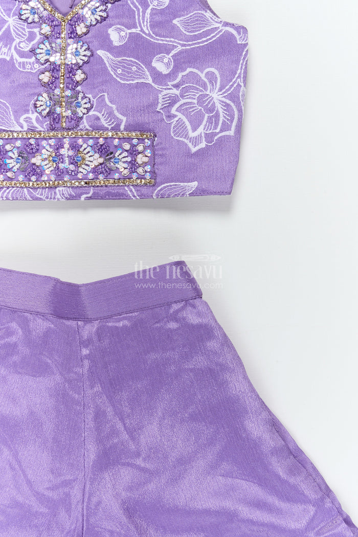 The Nesavu Girls Sharara / Plazo Set Girls Festive Palazzo Set for Weddings and School Ethnic Days Nesavu Nesavu girls palazzo set with embroidered blouse for weddings and ethnic school days