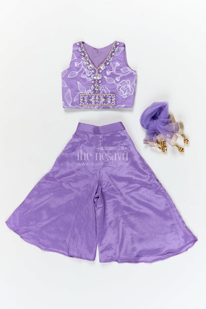 The Nesavu Girls Sharara / Plazo Set Girls Festive Palazzo Set for Weddings and School Ethnic Days Nesavu Nesavu girls palazzo set with embroidered blouse for weddings and ethnic school days