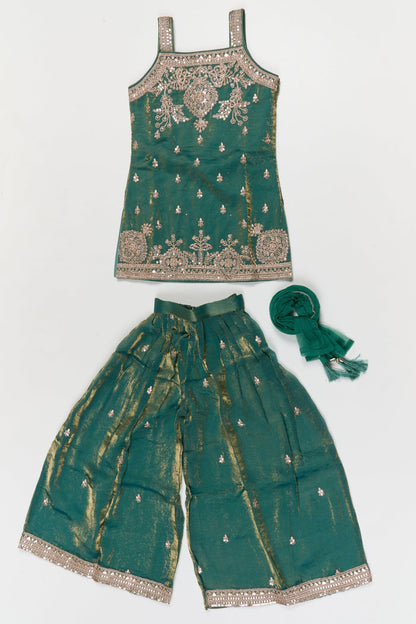 The Nesavu Girls Sharara / Plazo Set Girls Festive Sharara Outfit with Zari Thread Work and Flared Silhouette Nesavu Nesavu festive sharara set for girls with zari embroidery and dupatta – perfect for cultural events and weddings