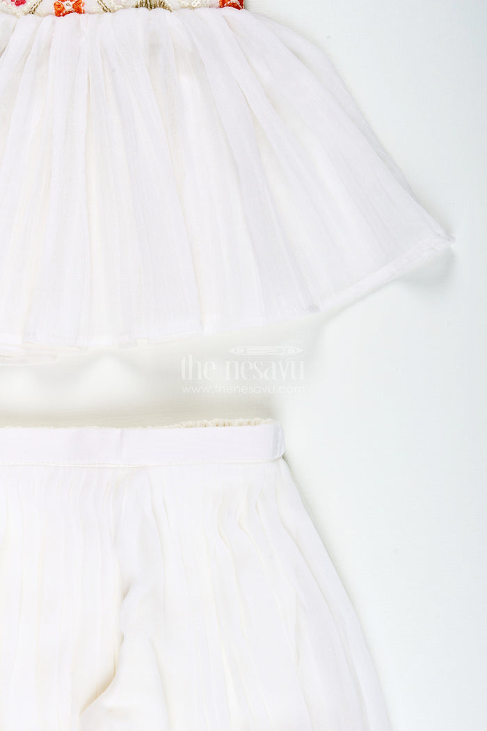 The Nesavu Girls Sharara / Plazo Set Girls Festive Sharara Set with Sequin Embroidery for Ethnic Wear Nesavu Nesavu girls white georgette sharara set sequin embroidery festive occasions traditional celebrations
